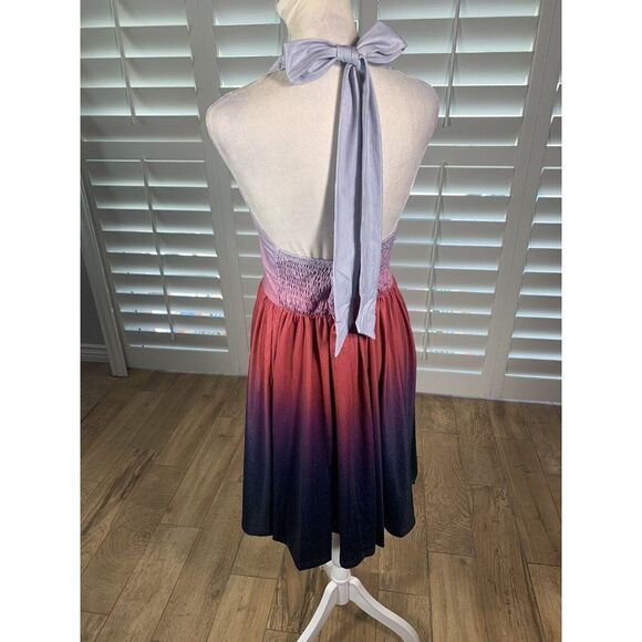 NEW Halter Dress Large Purple Ombre Backless Lightweight Cut Outs Fit Flare - Picture 4 of 11